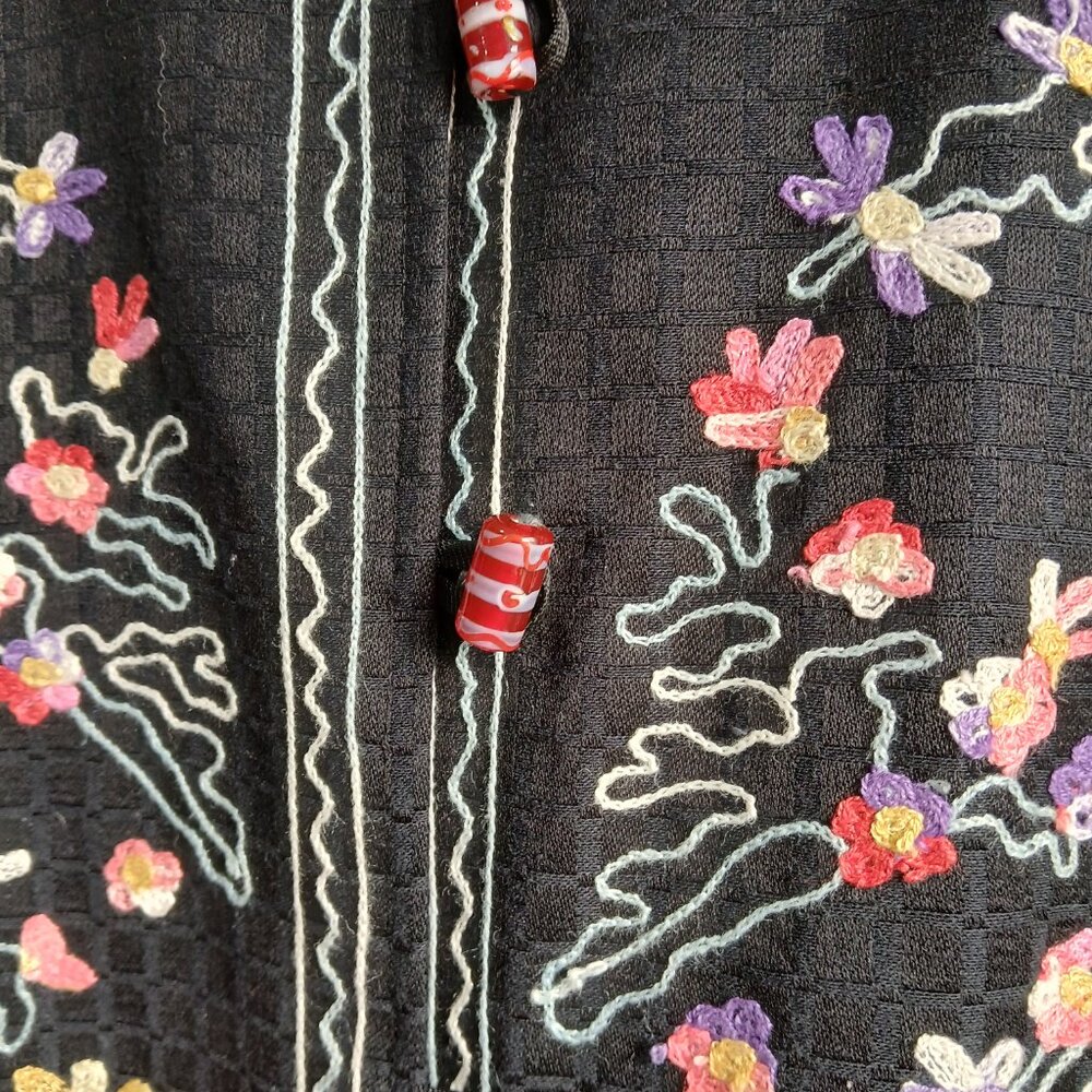 Vintage Indigo Moon Embroidered Floral Nehru Jacket with Glass Beads Size Small - Picture 2 of 12